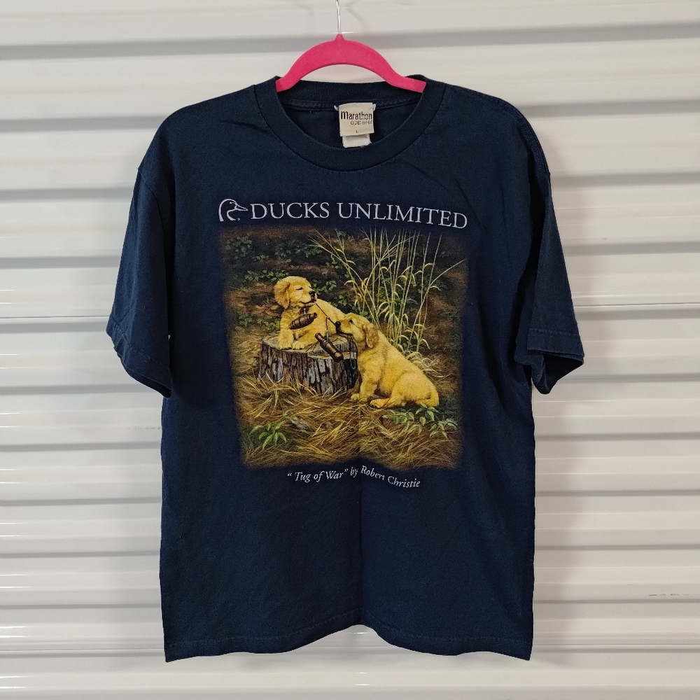 Vtg Duck Unlimited Dog Graphic Tug Of War By Robert Christie Crewneck T-shirt L